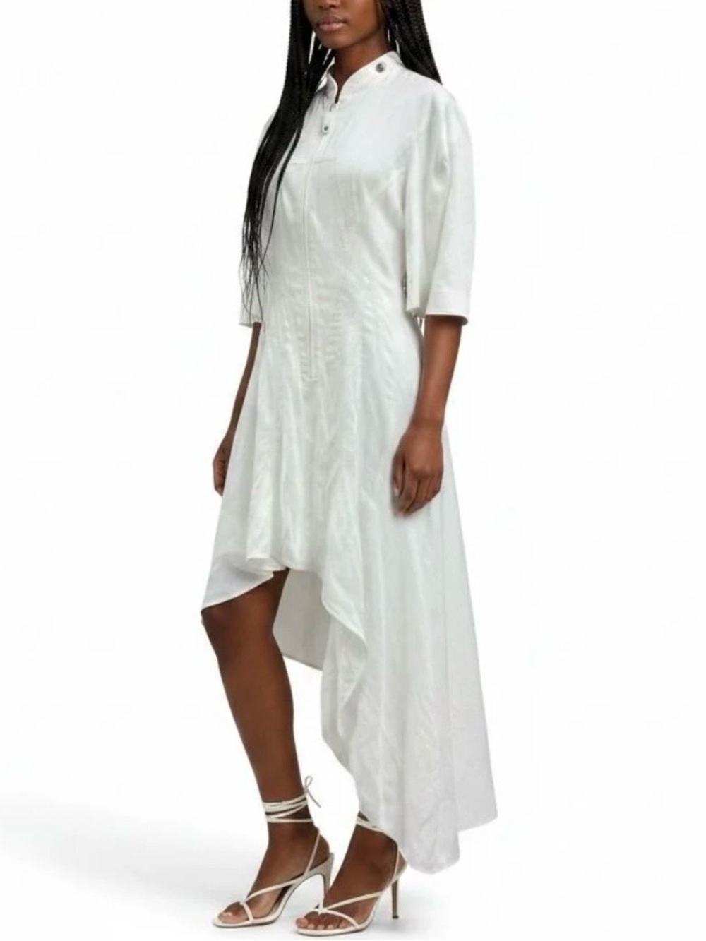 Stella McCartney White Asymmetric Zip Front Pockets Mock Neck Midi Dress 38/6